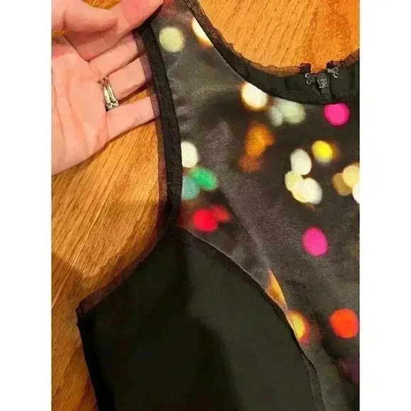 Milly New York Black Satin Colored Polka Dot Party Dress Size 2 XS Sheer Edges - Picture 6 of 9